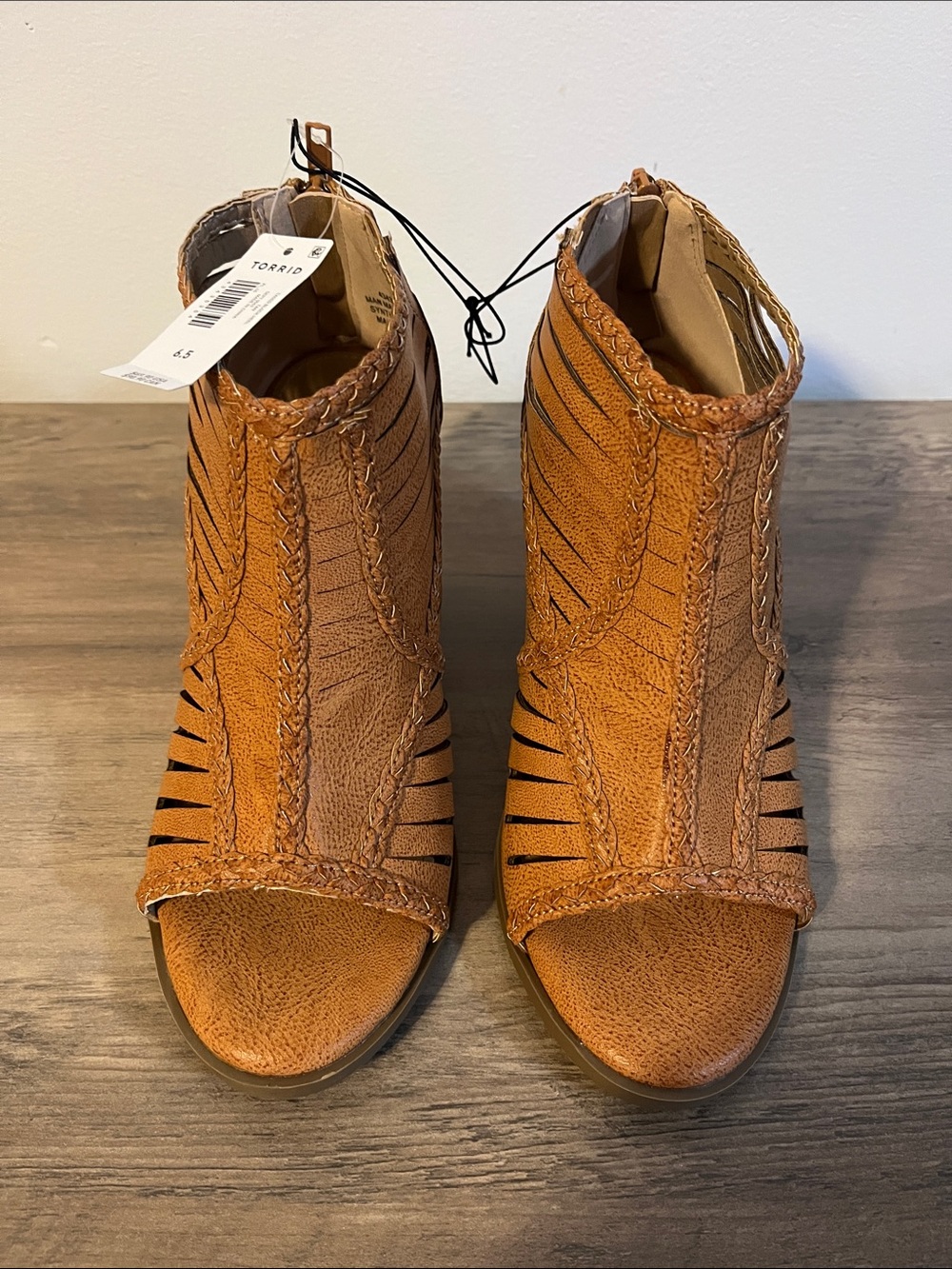 torrid Tan Braided Open-Toe Heeled Booties